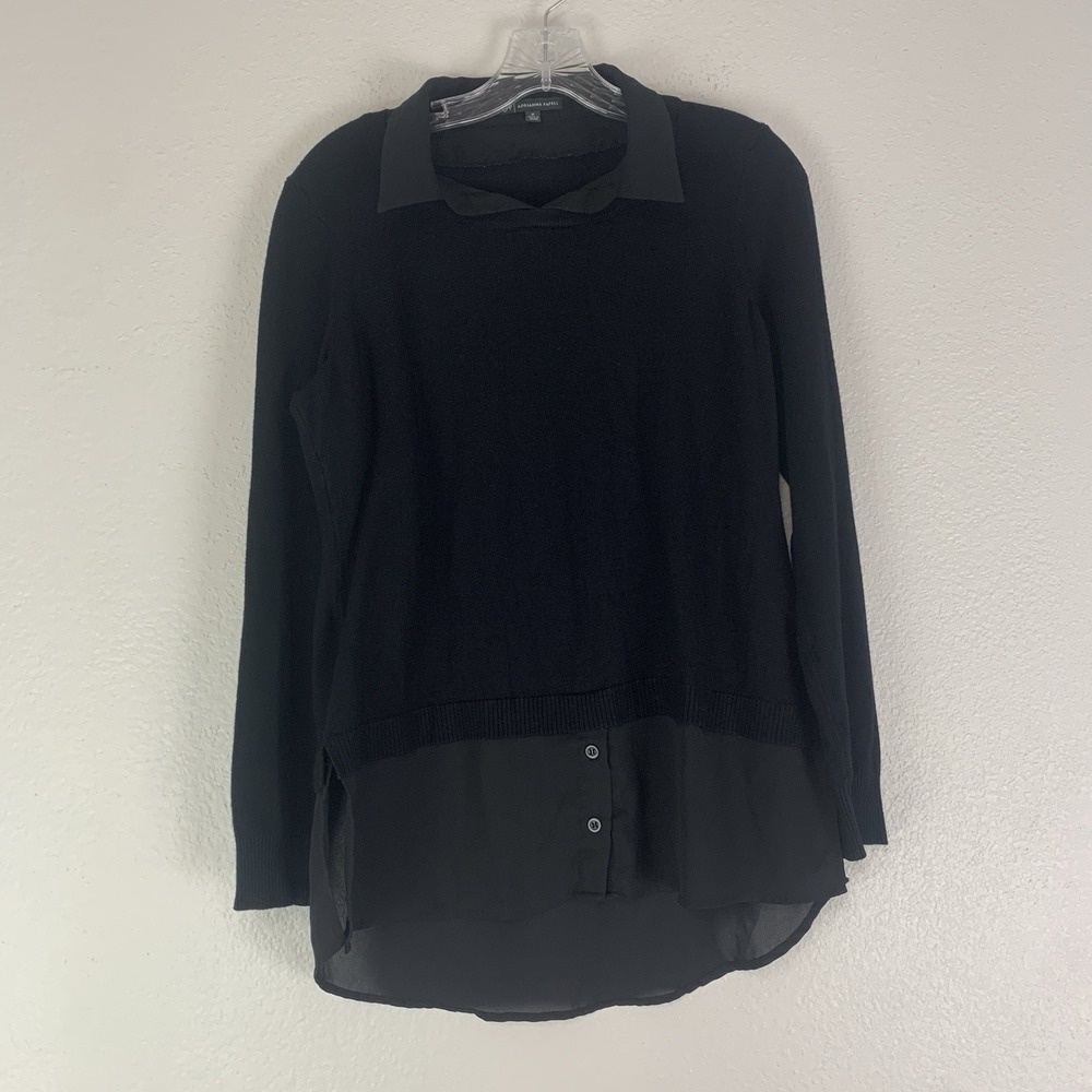 Adrianna Papell Layered Sweater Top Womens Medium Black Preppy Classic Academia‎